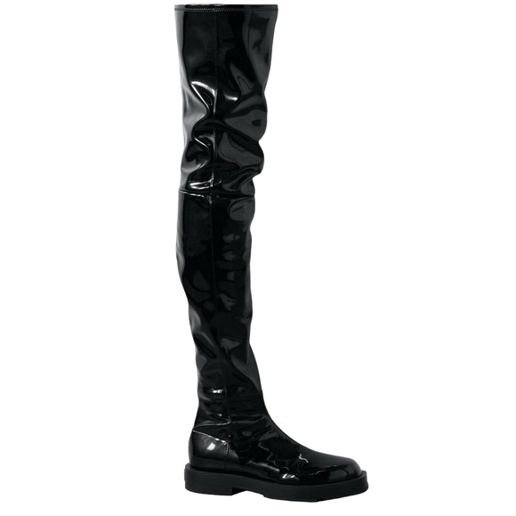 Givenchy Squared Black Patent Leather Thigh High OTK Over The Knee Flat Boots 41 - Picture 1 of 12